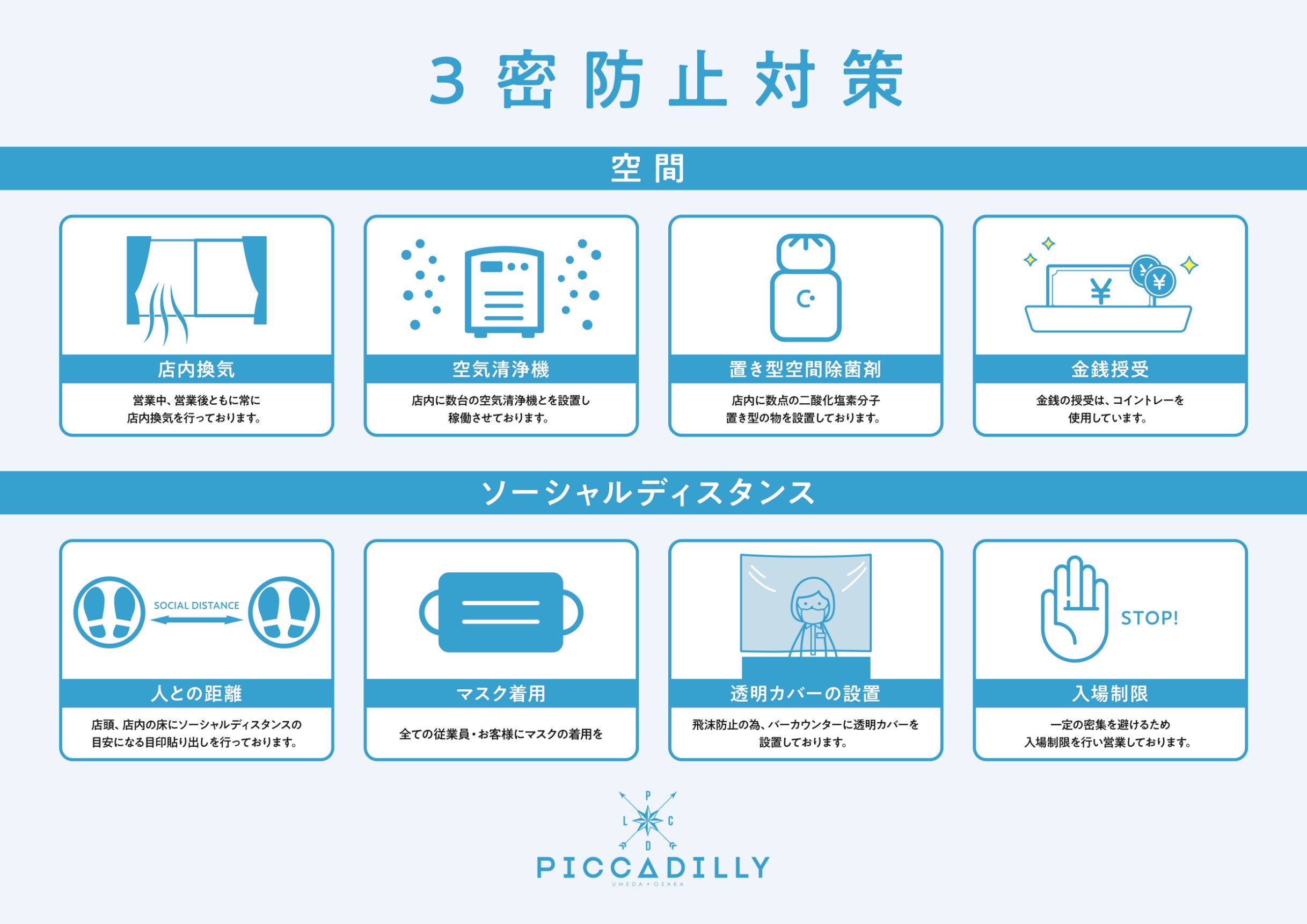 大阪クラブ ピカデリーにおける新型コロナウイルス感染症対策の取組について